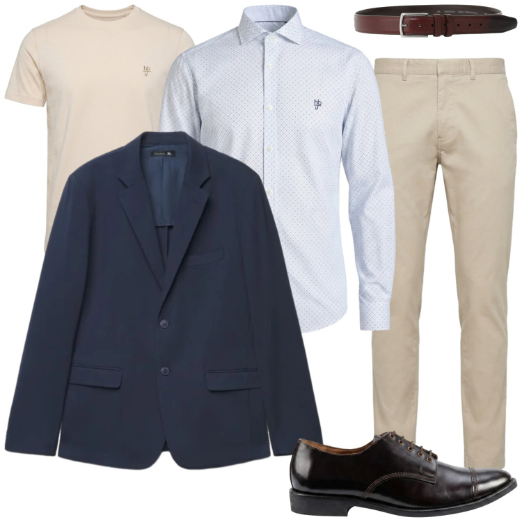 Outfit uomo - Total look #2477622. Stile Business/Elegante per Ufficio. Abbinamento con t-shirt, camicie, pantaloni, cinture, scarpe stringate, giacche.