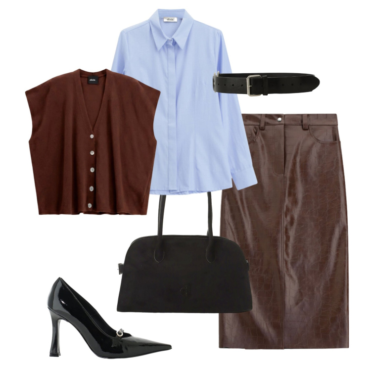 Outfit donna - Ufficio e cena Dixie mood. Stile Glamour per Ufficio. Abbinamento con décolleté, gonne longuette, maglieria, camicie, borse a spalla, cinture.