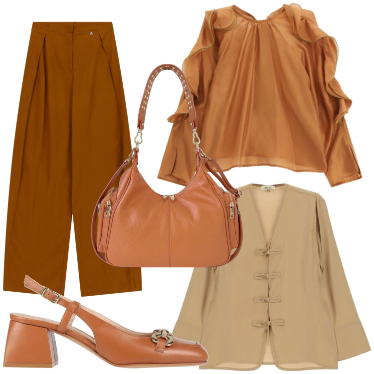 Outfit donna - Total look #2477637. Stile Bon Ton per Ufficio. Abbinamento con décolleté, camicie, bluse, pantaloni a palazzo, borse a spalla.