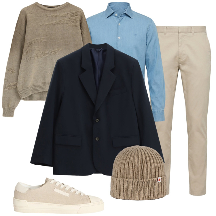 Outfit uomo - Total look #2477644. Stile Urban per Ufficio. Abbinamento con camicie, sneakers, pantaloni, maglieria, giacche, berretti.