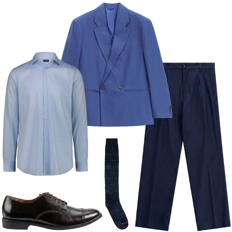 Outfit uomo - Total look #2477669. Stile Business/Elegante per Cerimonia. Abbinamento con calzini, pantaloni, giacche, camicie, scarpe stringate.