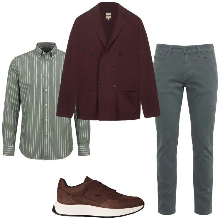 Outfit uomo - Total look #2477672. Stile Casual per Serata speciale. Abbinamento con camicie, jeans slim fit, sneakers, cardigans.