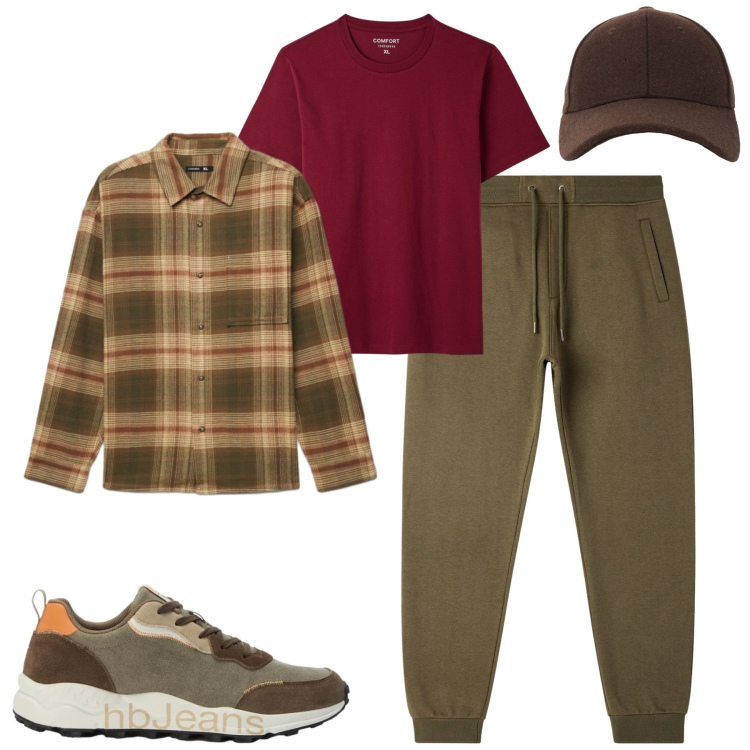 Outfit uomo - Fall. Stile Casual per Tutti i giorni. Abbinamento con sneakers, pantaloni, camicie, t-shirt, cappelli con visiera.