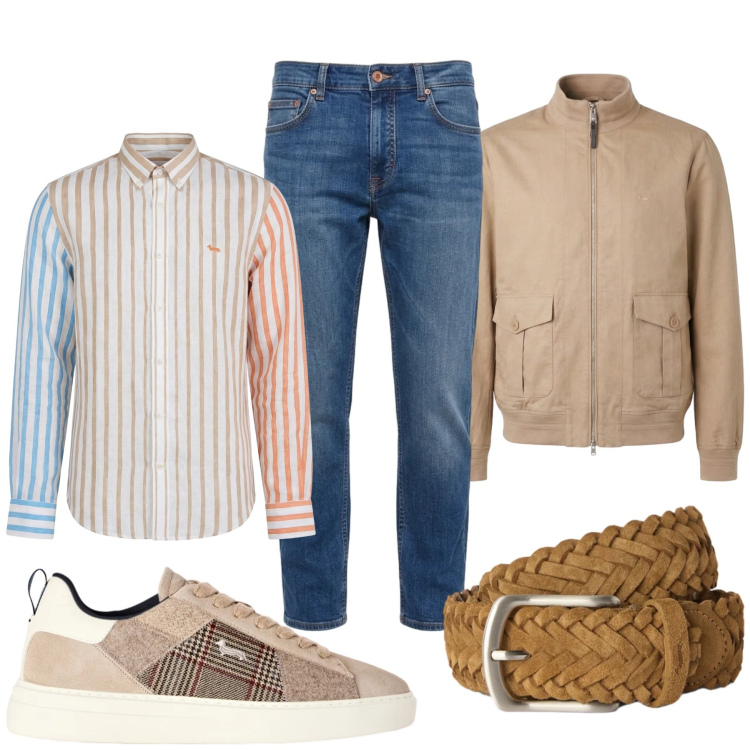 Outfit uomo - Total look #2477711. Stile Trendy per Ufficio. Abbinamento con sneakers, cinture, jeans, camicie, bomber.