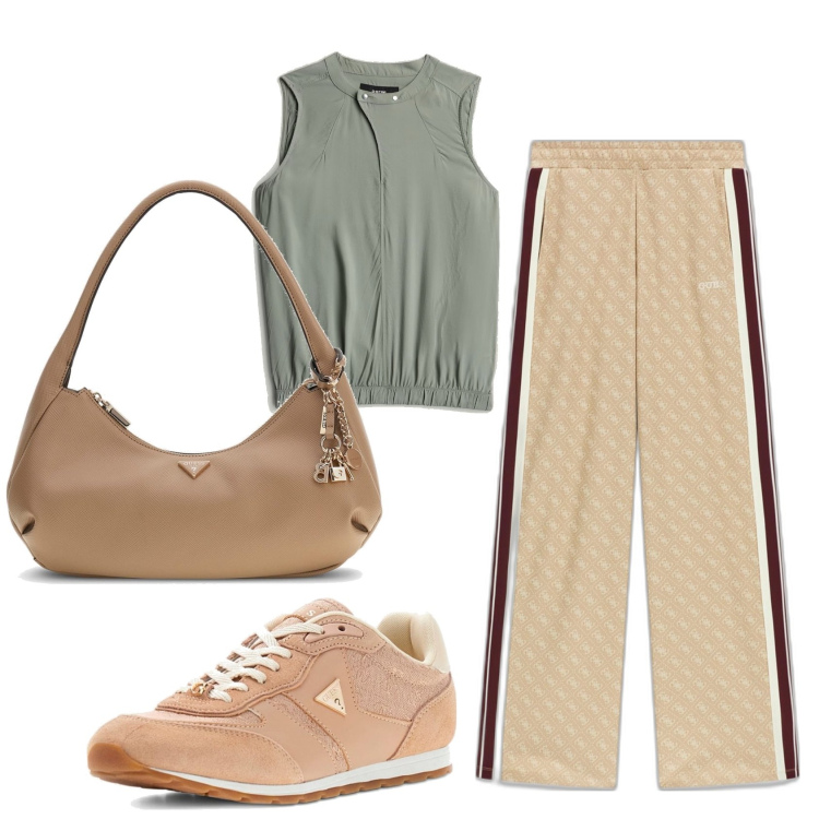 Outfit mujer - Casual. Estilo Casual para Todos los días. Combinación con pantalones, bolsos de hombro, camisetas sin mangas, sneakers.