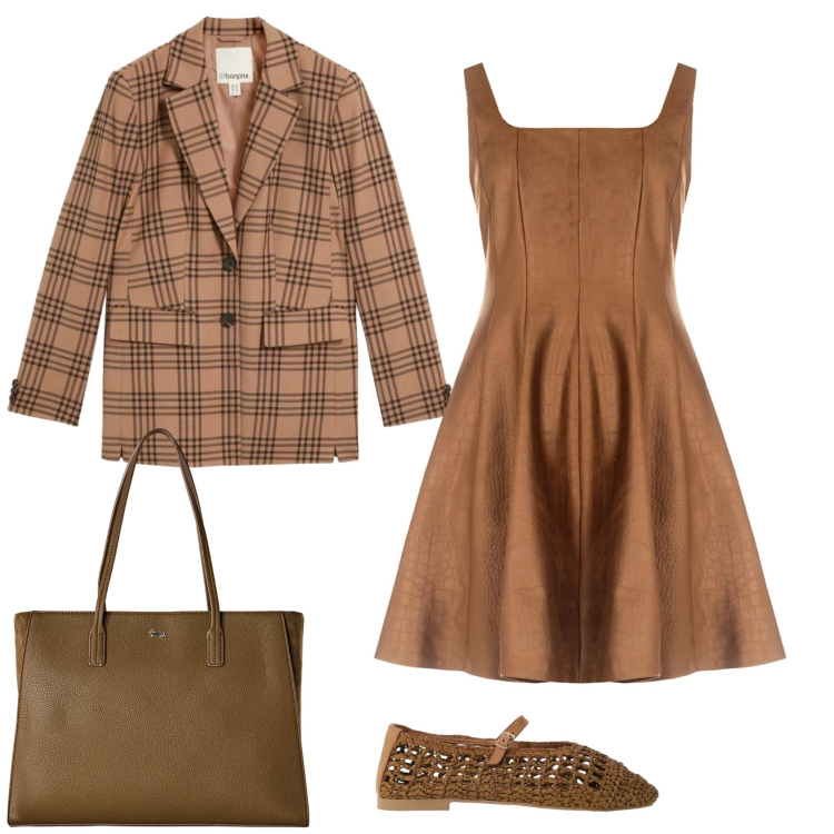 Outfit donna - Total look #2477729. Stile Casual chic per Ufficio. Abbinamento con blazer, shopping bag, ballerine, vestiti corti.