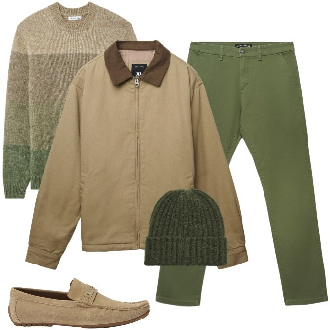 Outfit uomo - Total look #2477730. Stile Business/Elegante per Ufficio. Abbinamento con scarpe stringate, maglieria, pantaloni chino, berretti, cappotti.