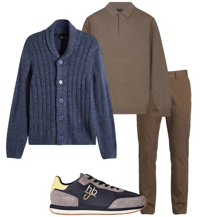 Outfit uomo - I primi freddi. Stile Urban per Tutti i giorni. Abbinamento con sneakers, pantaloni, polo, cardigans.