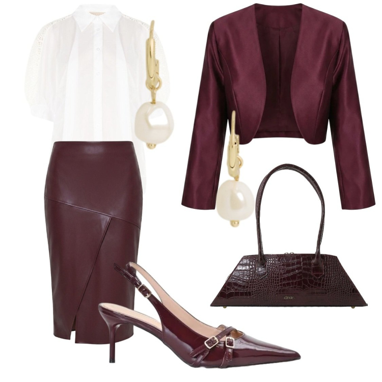 Outfit donna - Iconic business woman. Stile Chic per Ufficio. Abbinamento con borse a spalla, camicie a manica corta, gonne longuette, décolleté, blazer, orecchini.