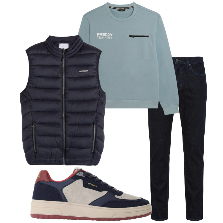 Outfit uomo - Outfit autunnale. Stile Casual per Tutti i giorni. Abbinamento con jeans, sneakers, piumini, felpe.