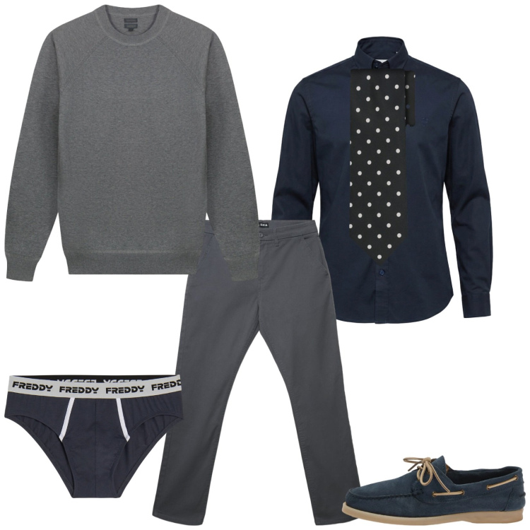 Outfit uomo - Total look #2477749. Stile Urban per Ufficio. Abbinamento con scarpe stringate, camicie, cravatte, maglieria, slip, pantaloni chino.