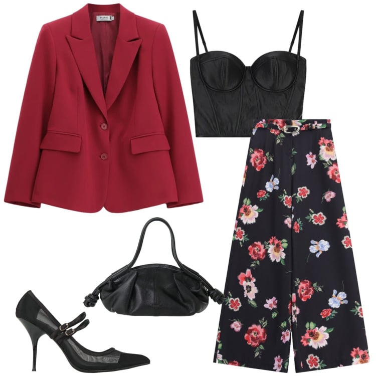 Outfit donna - Total look #2477760. Stile Chic per Cerimonia. Abbinamento con décolleté, pantaloni a palazzo, top, blazer, borse a mano.