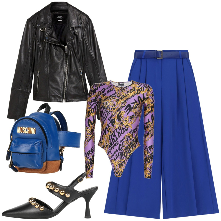 Outfit donna - Total look #2477764. Stile Glamour per Serata fuori. Abbinamento con décolleté, marsupi, body, giacche, pantaloni a palazzo.