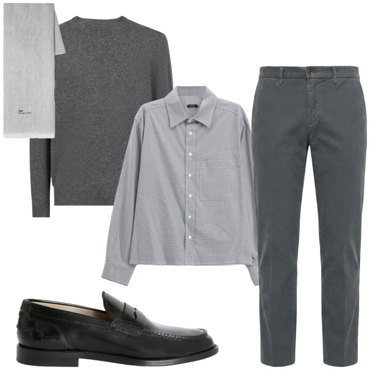 Outfit uomo - Total look #2477772. Stile Business/Elegante per Ufficio. Abbinamento con pantaloni, sciarpe, scarpe stringate, camicie, maglieria.