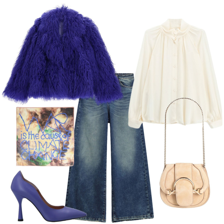Outfit donna - Il viola che incanta. Stile Trendy per Serata fuori. Abbinamento con marsupi, sciarpe, décolleté, camicie, blazer, jeans.