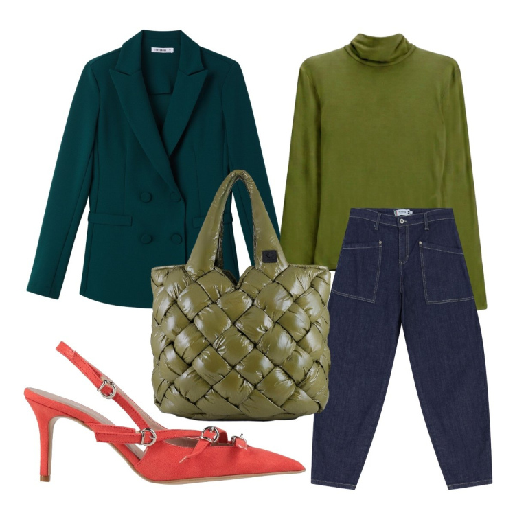 Outfit donna - Giacca protagonista. Stile Casual chic per Tutti i giorni. Abbinamento con décolleté, blazer, t-shirt, jeans, borse tote.