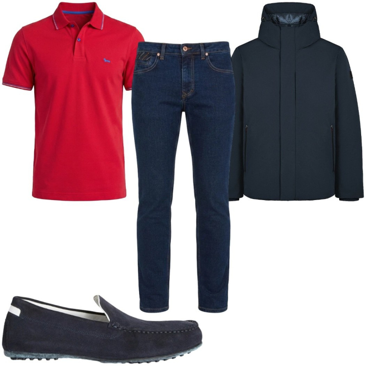 Outfit uomo - Total look #2477787. Stile Casual per Tutti i giorni. Abbinamento con jeans, scarpe stringate, polo, parka.