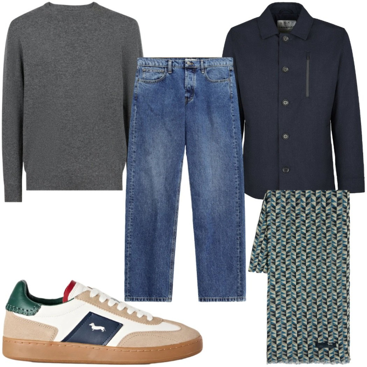 Outfit uomo - Total look #2477792. Stile Casual per Tutti i giorni. Abbinamento con sneakers, sciarpe, jeans, maglieria, piumini.
