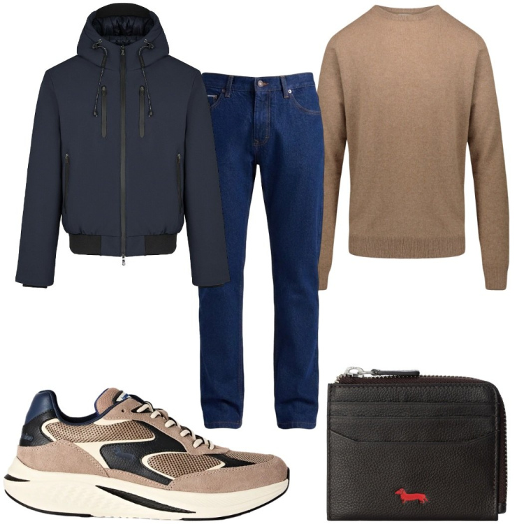 Outfit uomo - Total look #2477793. Stile Casual per Tutti i giorni. Abbinamento con sneakers, portafogli, jeans, maglieria, giacche.
