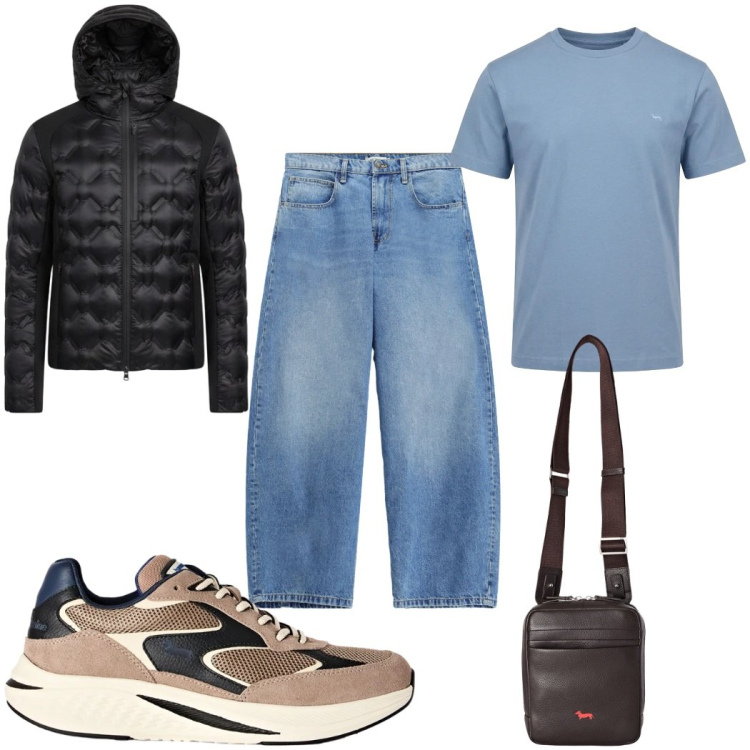 Outfit uomo - Total look #2477794. Stile Trendy per Tutti i giorni. Abbinamento con borse sportive, sneakers, t-shirt, jeans, piumini.