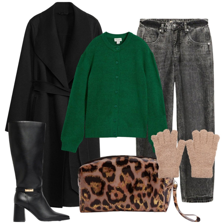 Outfit donna - Pronti per l\'inverno. Stile Basic per Serata fuori. Abbinamento con cardigans, stivali, jeans, cappotti, pochette, guanti.
