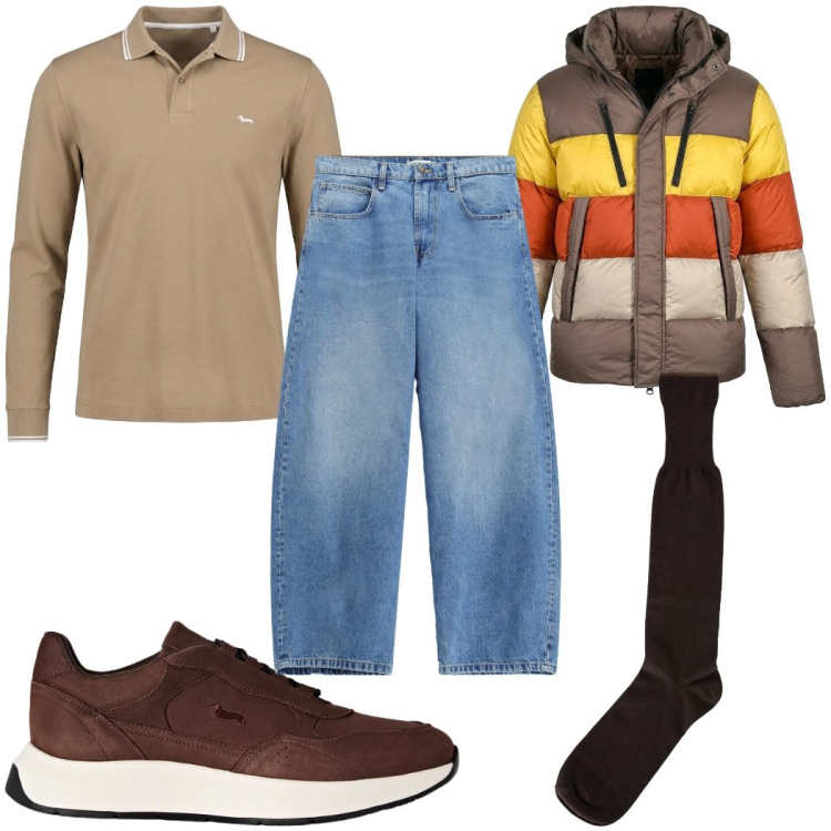 Outfit uomo - Total look #2477796. Stile Casual per Tutti i giorni. Abbinamento con sneakers, calzini, polo, jeans, piumini.