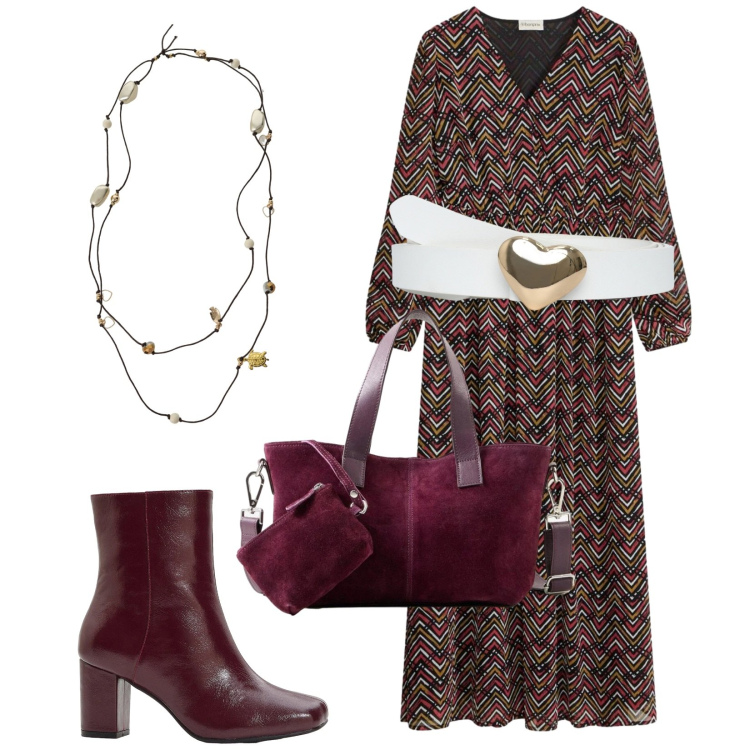 Outfit donna - Wendy. Stile Etnico per Tutti i giorni. Abbinamento con stivaletti, vestiti, borse a mano, cinture, collane.