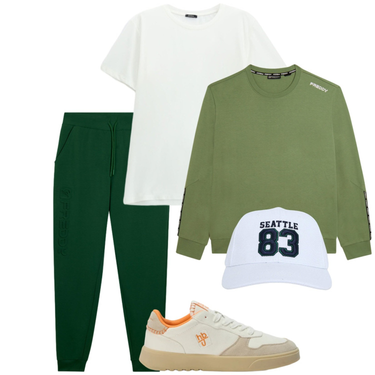 Outfit uomo - Total look #2477802. Stile Casual per Sport. Abbinamento con sneakers, t-shirt, felpe, pantaloni, cappelli con visiera.