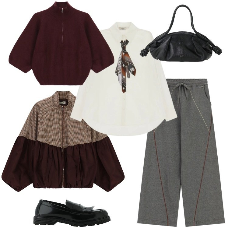 Outfit donna - Dixie Style. Stile Urban per Tutti i giorni. Abbinamento con camicie, maglieria, pantaloni a palazzo, mocassini, bomber, borse a mano.