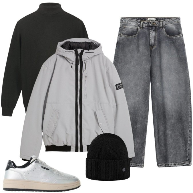 Outfit uomo - Total look #2477814. Stile Urban per Tutti i giorni. Abbinamento con jeans, sneakers, pullovers, cappelli, bomber.