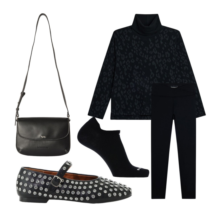 Outfit donna - Primo giorno d’autunno. Stile Minimal per Tutti i giorni. Abbinamento con borse a tracolla, ballerine, calzini, felpe, leggings.