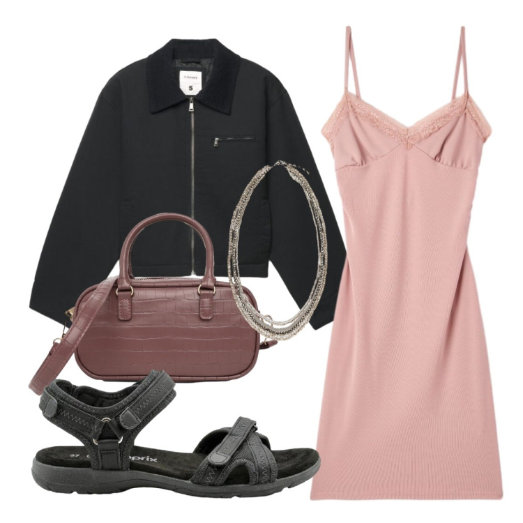 Outfit donna - Brillante di giorno. Stile Sporty chic per Tutti i giorni. Abbinamento con sandali, vestiti a tubino, borse a tracolla, cappotti, collane.