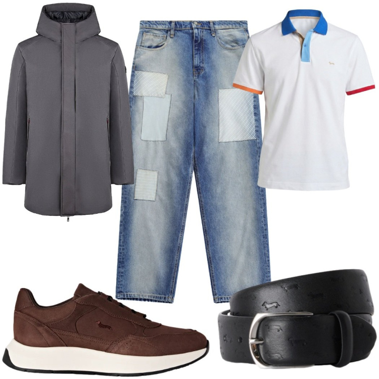 Outfit uomo - Total look #2477821. Stile Casual per Tutti i giorni. Abbinamento con cinture, sneakers, polo, jeans, parka.