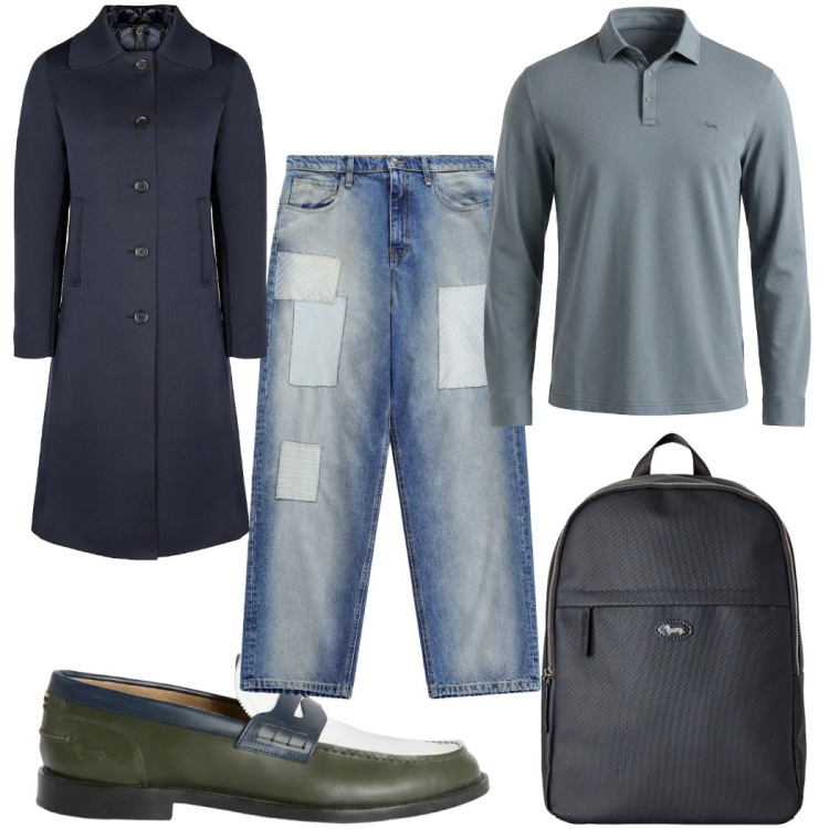 Outfit uomo - Total look #2477822. Stile Casual per Tutti i giorni. Abbinamento con borse sportive, polo, scarpe stringate, jeans, cappotti.