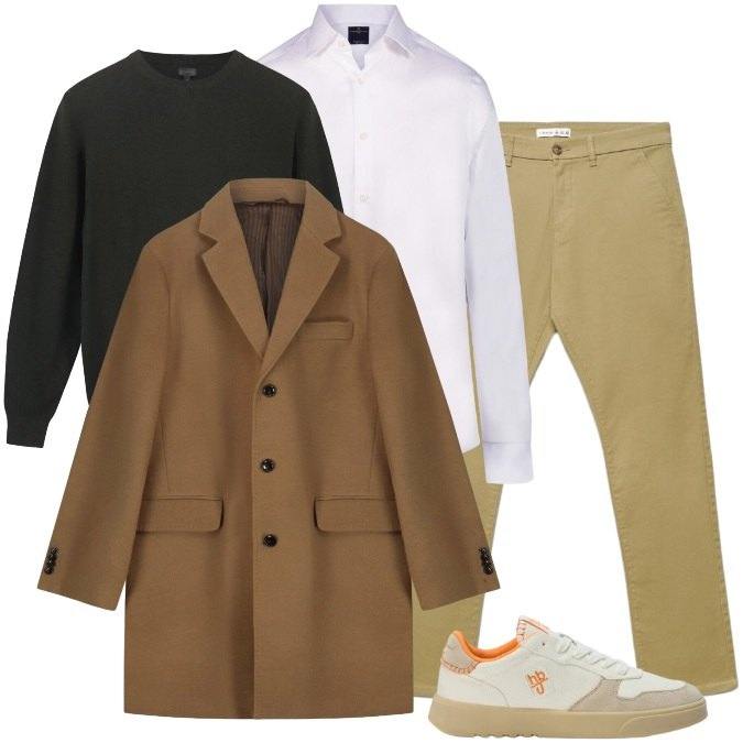 Outfit uomo - Total look #2477823. Stile Casual per Ufficio. Abbinamento con sneakers, camicie, maglieria, cappotti, pantaloni chino.