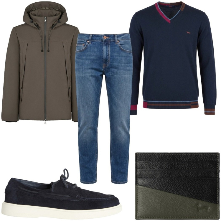 Outfit uomo - Total look #2477826. Stile Casual per Tutti i giorni. Abbinamento con jeans, maglieria, portafogli, scarpe stringate, giacche.
