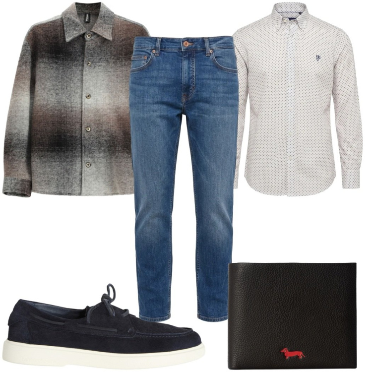 Outfit uomo - Total look #2477828. Stile Casual per Tutti i giorni. Abbinamento con camicie, jeans, portafogli, scarpe stringate, cappotti.