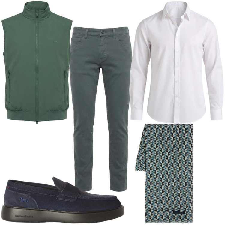 Outfit uomo - Total look #2477832. Stile Casual per Tutti i giorni. Abbinamento con scarpe stringate, jeans slim fit, camicie, sciarpe, gilet.