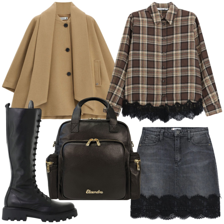 Outfit donna - Total look #2477833. Stile Romantica per Scuola/Università. Abbinamento con stivali, camicie, cappotti, minigonne, zaini.