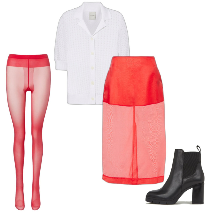 Outfit femme - Glam Rouge. Style Glamour pour Soirée dehors. Assortir avec bottes, jupes au genou, gilets, collants.
