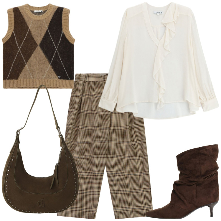 Outfit donna - Please FW26 - casual chic. Stile Casual chic per Tutti i giorni. Abbinamento con stivali, borse a spalla, bluse, maglieria, pantaloni.