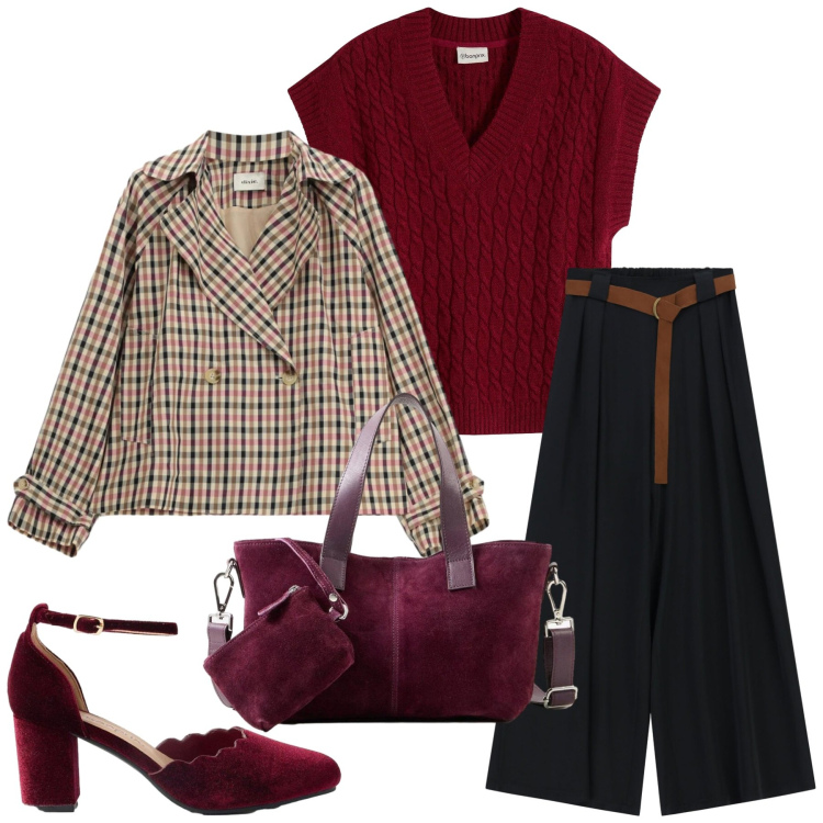 Outfit donna - Total look #2477847. Stile Trendy per Serata fuori. Abbinamento con maglieria, décolleté, borse a mano, cappotti, pantaloni a palazzo.