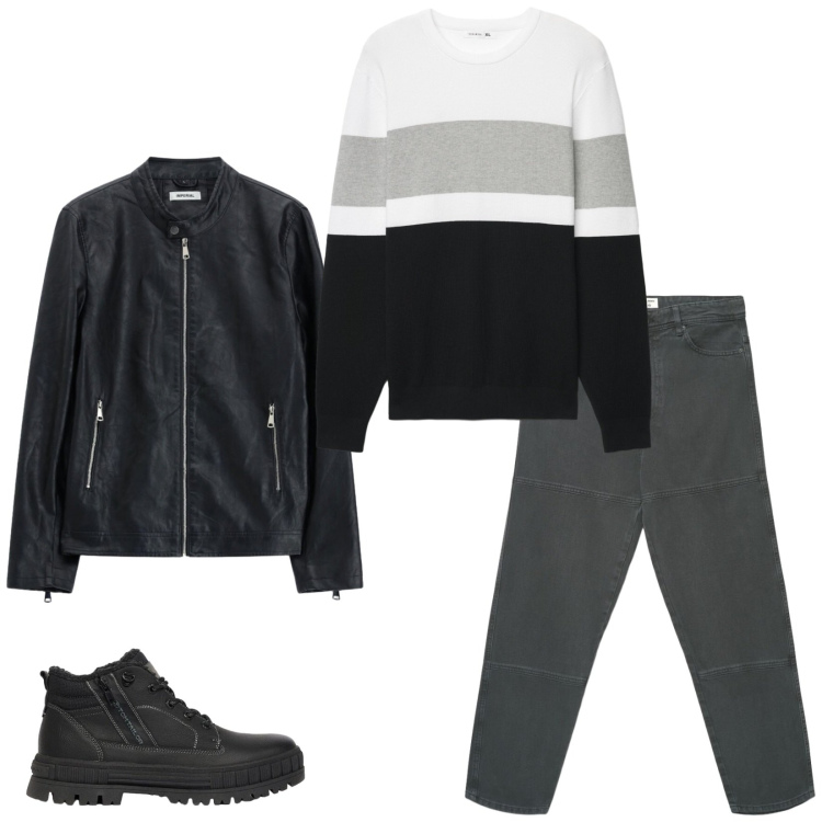 Outfit uomo - Total look #2477850. Stile Casual per Tutti i giorni. Abbinamento con giacche, maglieria, jeans, stivali e stivaletti.