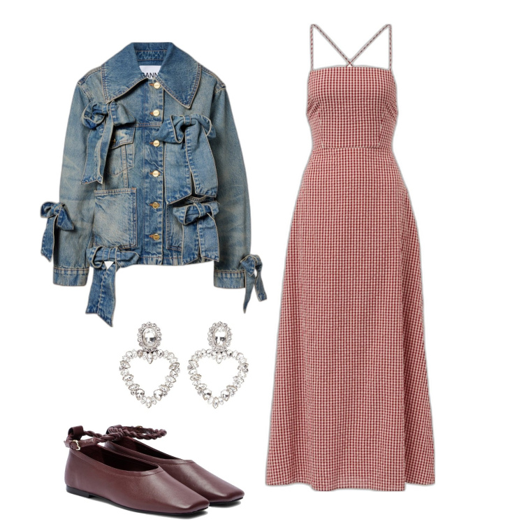 Outfit femme - Robe vichy. Style Romantique pour Tous les jours. Assortir avec robes longues, ballerines, boucles d'oreilles, blazers.