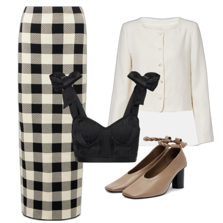 Outfit femme - Carreaux. Style Vintage rétro pour Soirée dehors. Assortir avec chaussures à talon, jupes longues, hauts, blazers.