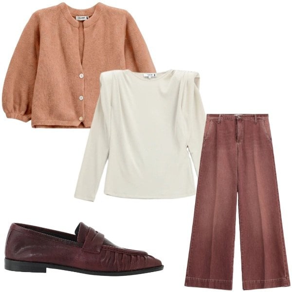 Outfit donna - Pullover albicocca. Stile Trendy per Tutti i giorni. Abbinamento con cardigans, jeans, t-shirt, mocassini.