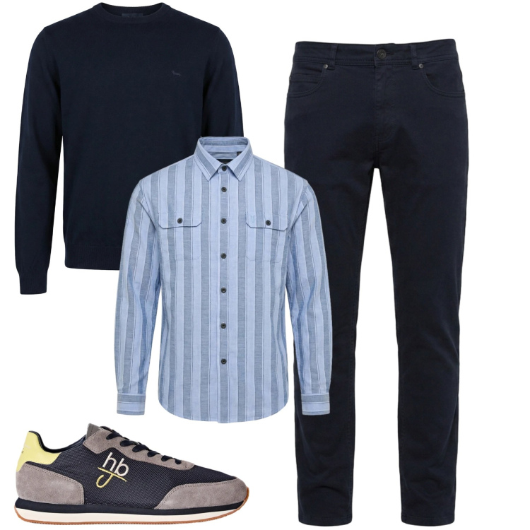 Outfit uomo - Settembre. Stile Casual per Tutti i giorni. Abbinamento con sneakers, pantaloni, pullovers, camicie.