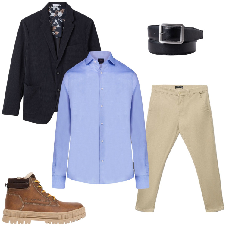 Outfit uomo - Total look #2477882. Stile Casual per Tutti i giorni. Abbinamento con camicie, cinture, giacche, pantaloni chino, stivali e stivaletti.