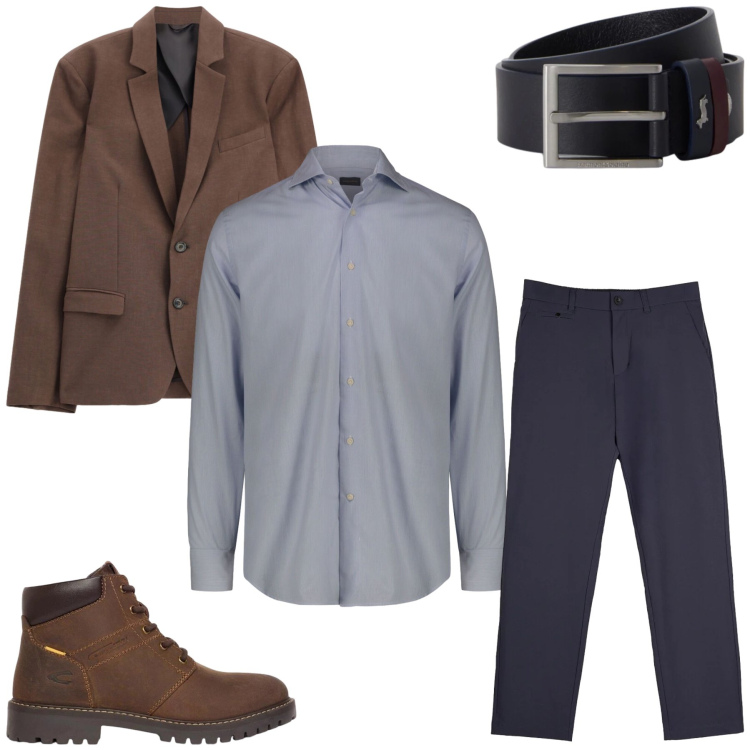 Outfit uomo - Total look #2477885. Stile Casual per Tutti i giorni. Abbinamento con cinture, giacche, camicie, pantaloni chino, stivali e stivaletti.