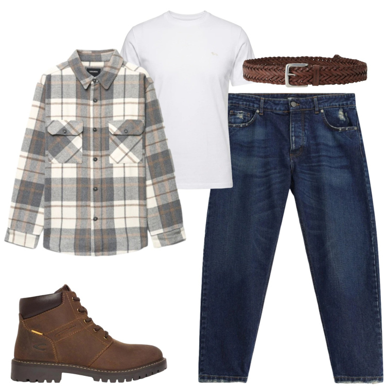 Outfit uomo - Weeks. Stile Casual per Tutti i giorni. Abbinamento con t-shirt, jeans, cinture, camicie, stivali e stivaletti.